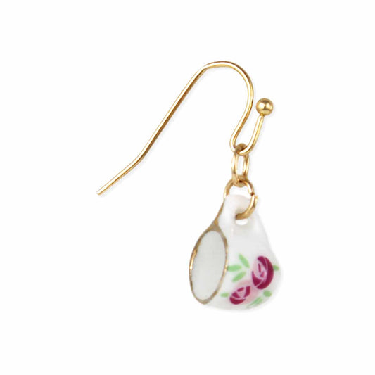Tea Time Pink Floral Teacup Gold Earrings - Vintage MC