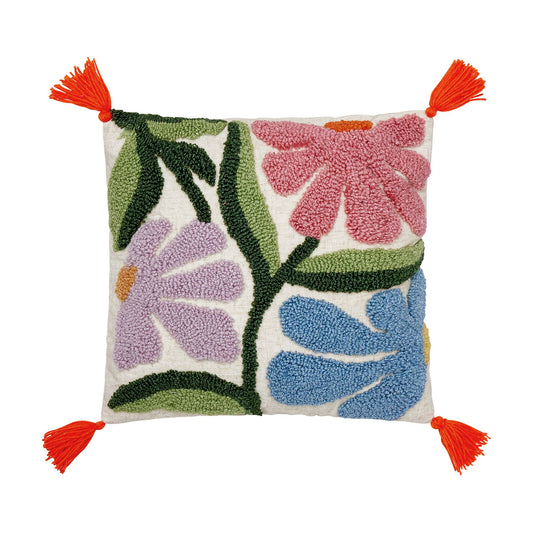 Wavy Floral w/Tassels Tufted Pillow - Vintage MC