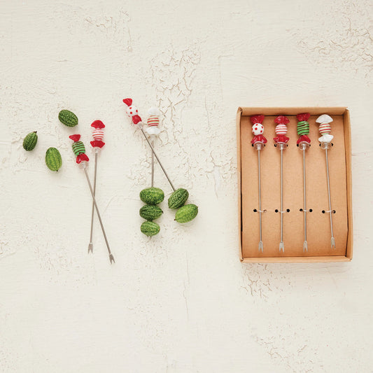 Holiday Appetizer Picks with Hand Blown Top