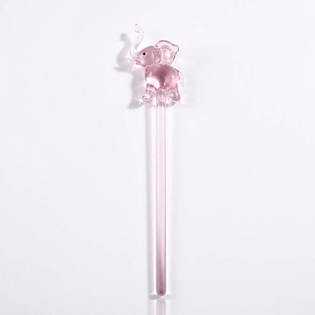 Glass Cocktail Stirrer with Pink Elephant