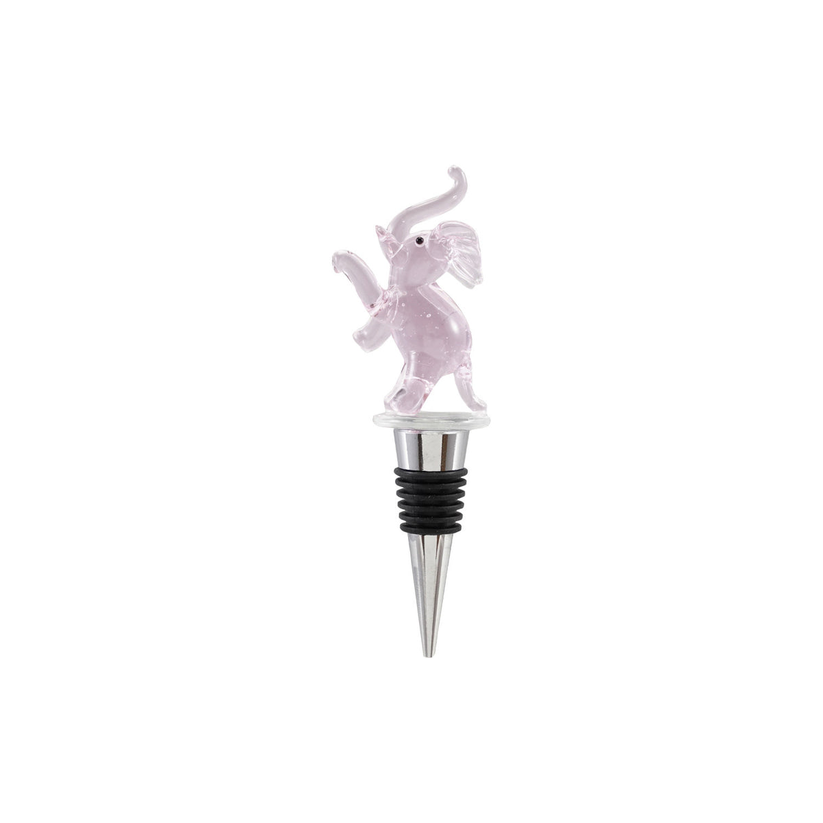 Zinc Alloy Bottle Stopper with Hand-Blown Glass Pink Elephant