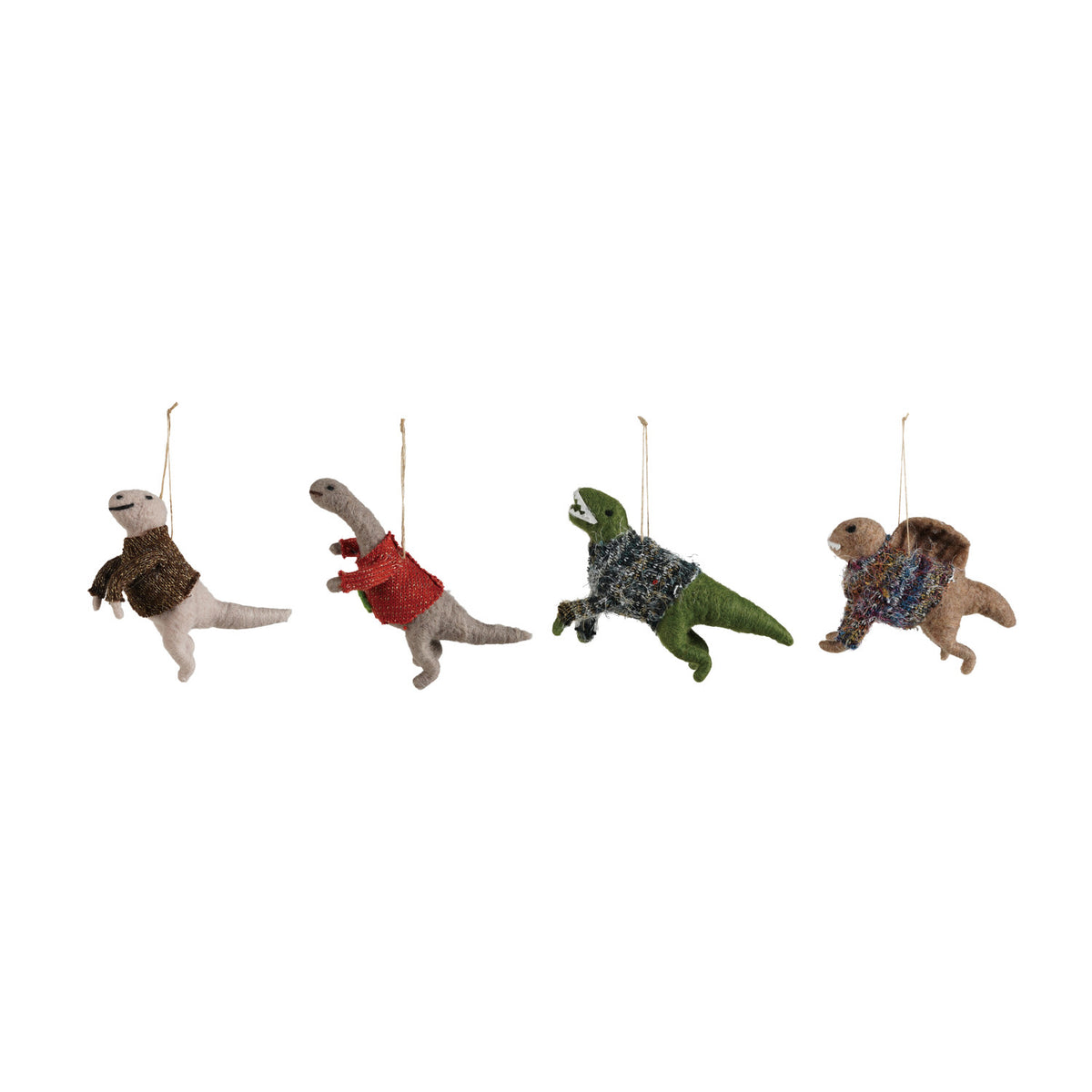 Wool Felt Dinosaur in Sweater Ornament, 4 Styles