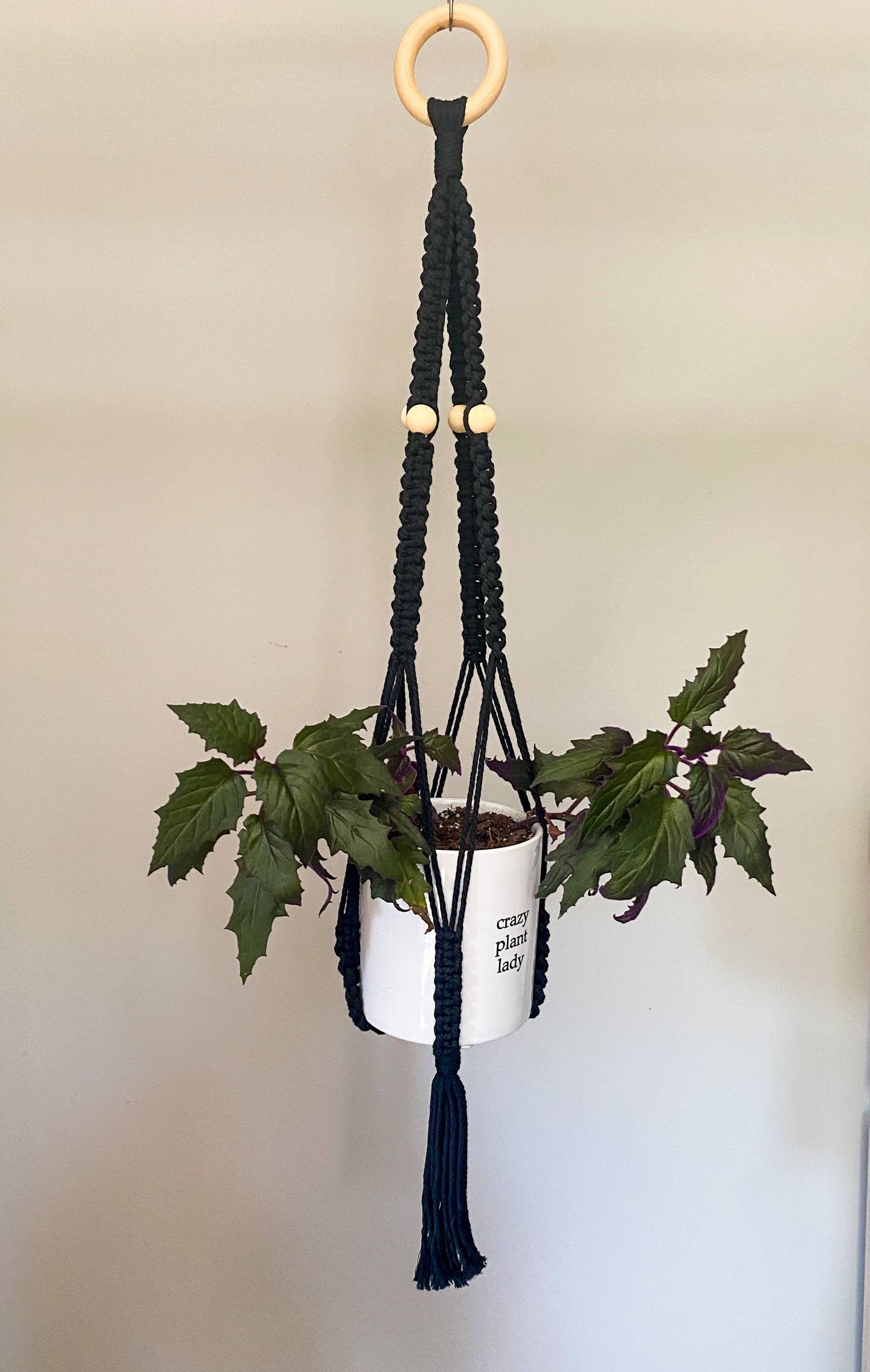 Plant Hanger with Wood Beads: Style "Haley"