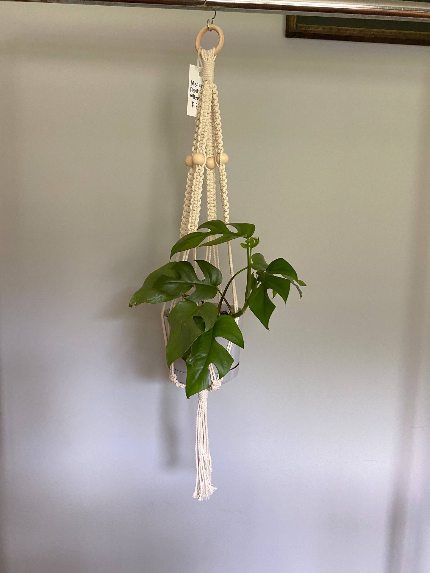Plant Hanger with Wood Beads: Style "Haley"