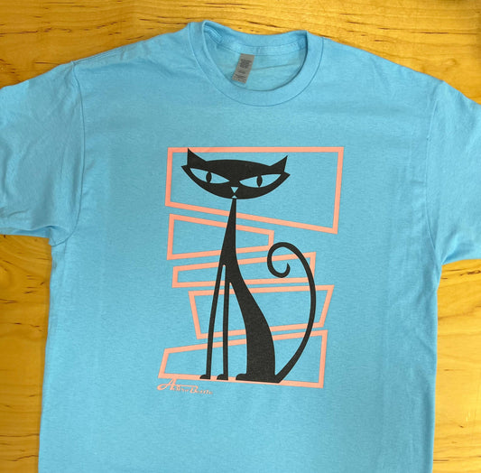 Retro Cat T-Shirt-Blue