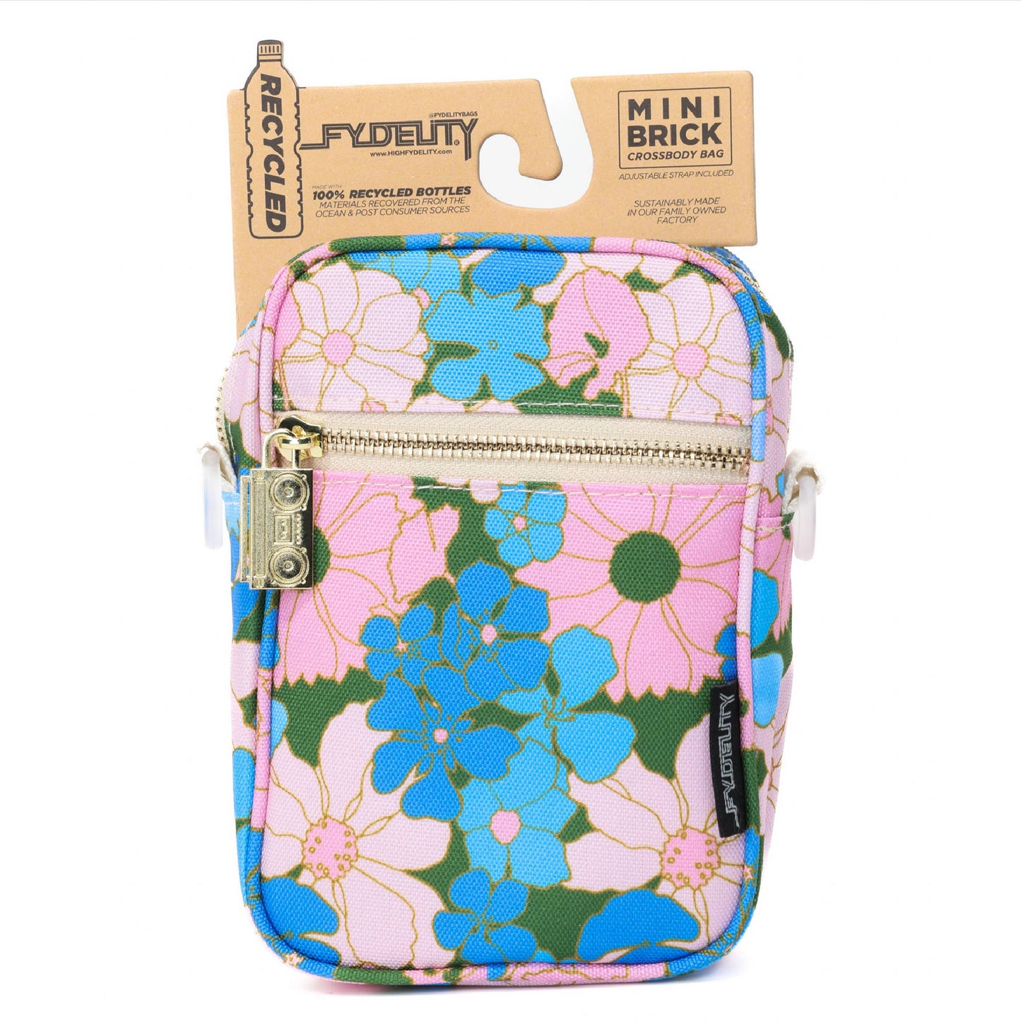 88619: Crossbody Mini Brick Bag | Recycled RPET | Floral Pin