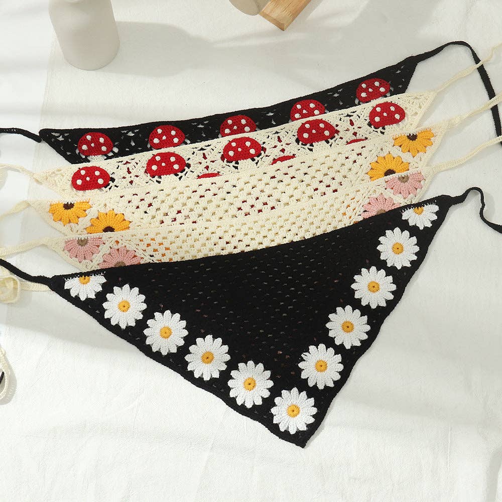 Handmade Crochet Headband Sunflower Mushroom - Vintage MC