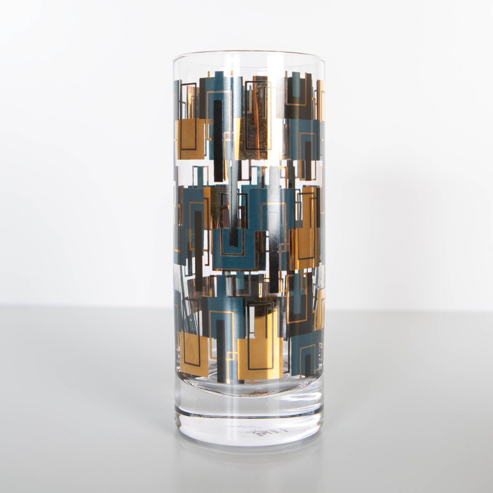 Highball Blue and Gold Mid Century Inspired Cocktail Glass - Vintage MC