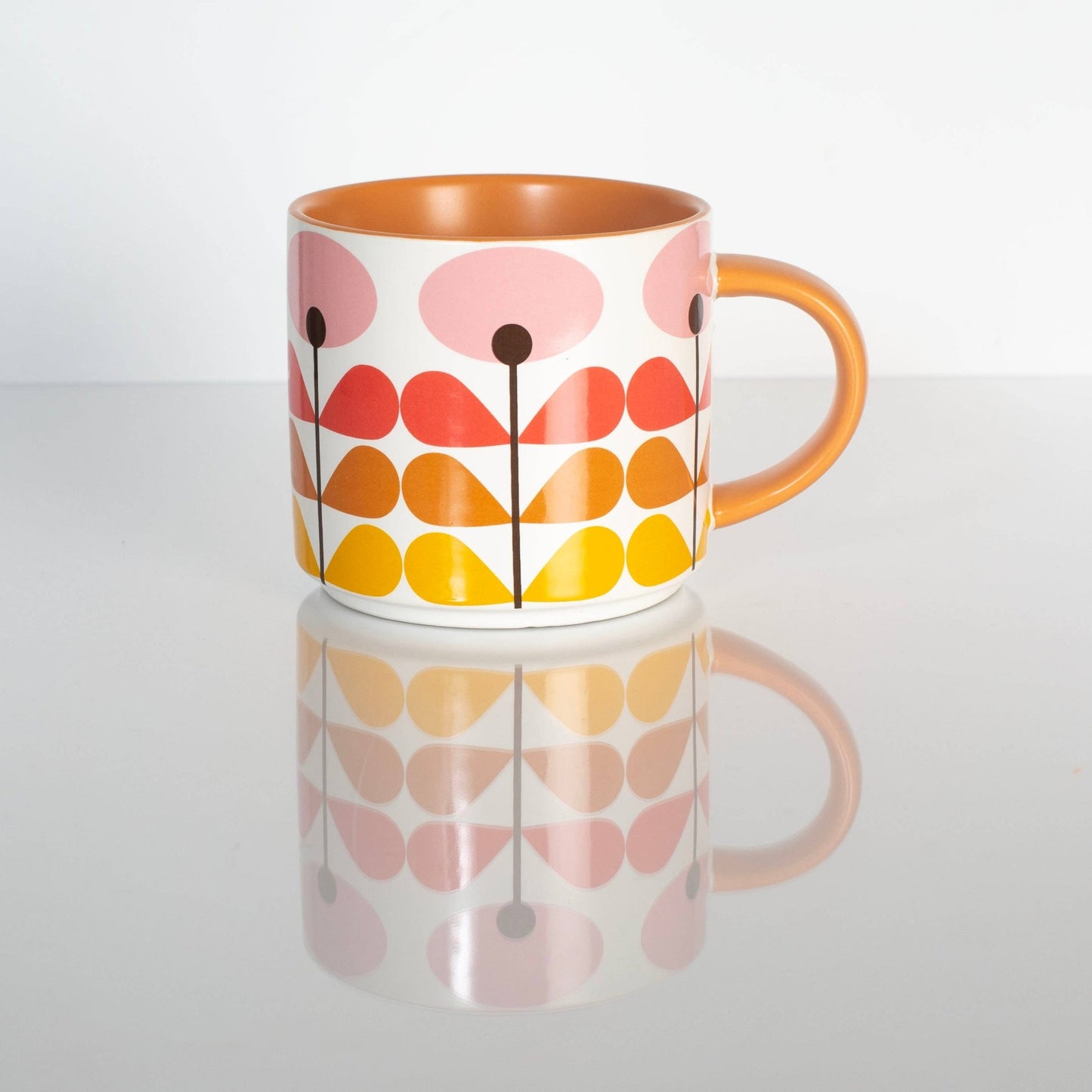 Mid Century Modern Pink Flower Coffee Mug - Vintage MC