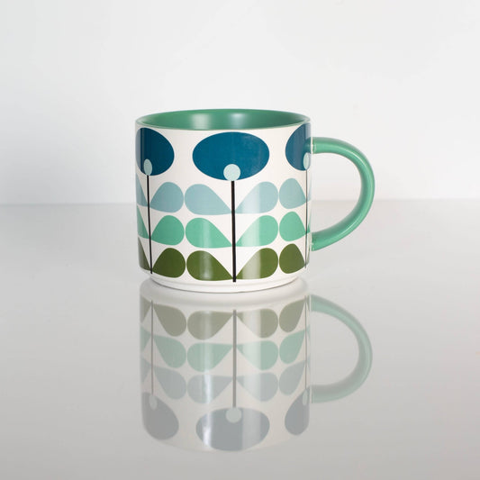 Retro Blue Flower Matte Coffee Mug - Vintage MC