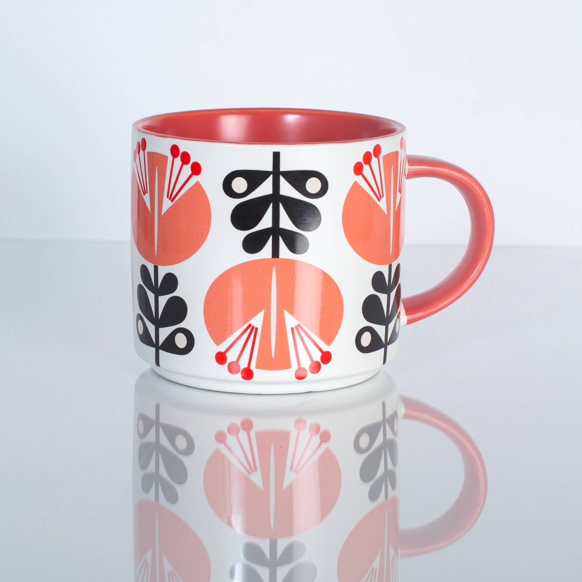 Retro Coral Lily Matte Coffee Mug - Vintage MC